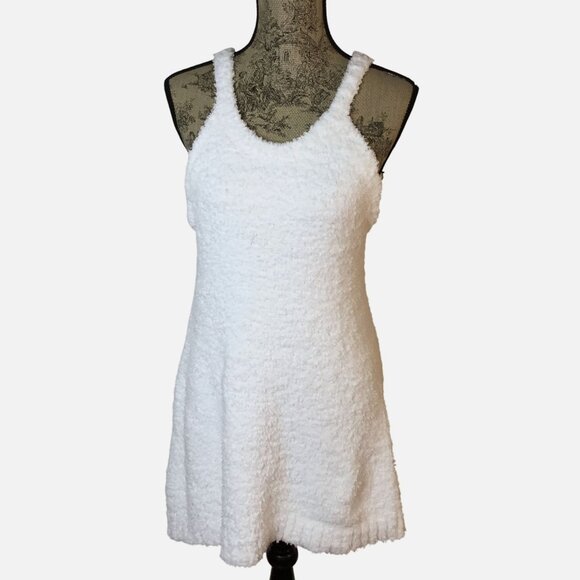 POL Women White Textured Knit Mini Dress Stretch Boho Layered Festival S/M NWOT - Picture 1 of 4